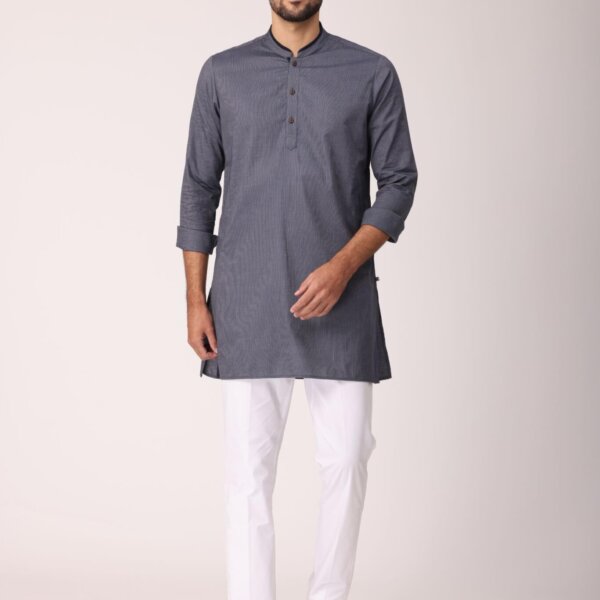 Men medium kurtha Grey Striped Woven Design Cotton Kurta