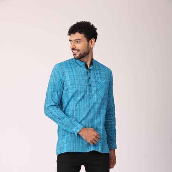 Men Blue - Coloured Striped Woven Design Cotton Full Sleeve Kurta