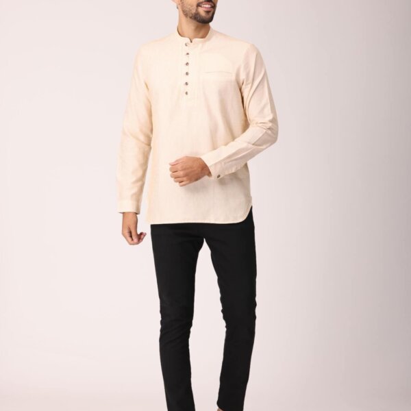 Men Cream-Coloured Striped Woven Design Cotton Kurta