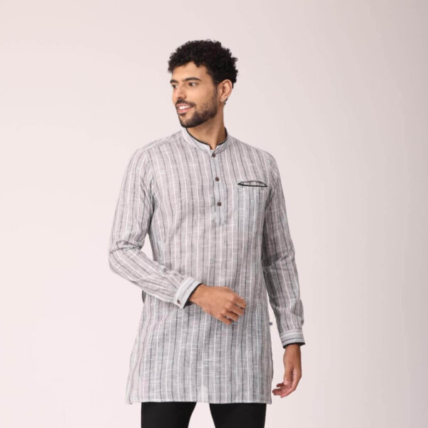 Men medium kurtha Black Striped Woven Design Cotton Full Sleeve Kurta